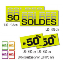 Kit de 4 affiches "SOLDES" et 300 étiquettes carton
