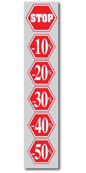 Affiche "STOP -10% à -50%" L25 H115 cm
