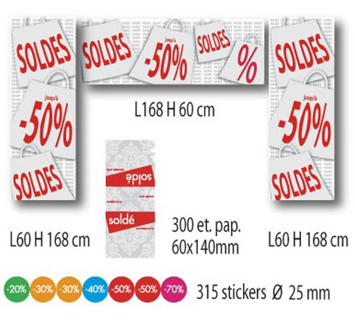 KIT 3 affiches SOLDES, 300 etiquettes papier et 315 stickers