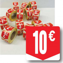 Rouleau de 500 étiquettes adhésives "10€" 35mm