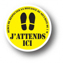 Sticker de sol jaune J' ATTENDS ICI L33 H33cm
