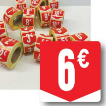 Rouleau de 500 étiquettes adhésives "6€" 35mm