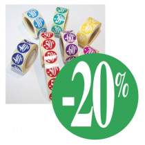 Rouleau de 500 stickers vert "-20%"  24 mm