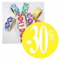 Rouleau de 500 stickers jaune "-30%" 24 mm