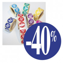 Rouleau de 500 stickers bleu "-40%"  24 mm