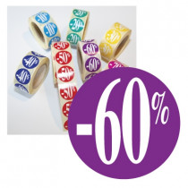 Rouleau de 500 stickers violet "-60%"  24mm