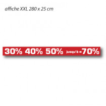 Affiche "30% 40% 50% jusqu'à -70%" XXL L280 H25 cm